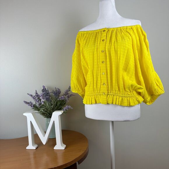 French Connection Bright Yellow Cropped Blouse - Size Small - NWOT - Never worn - Picture 1 of 8
